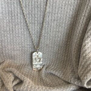 Bebe Dog Tag Heart Silver Toned Thick Chain 26”